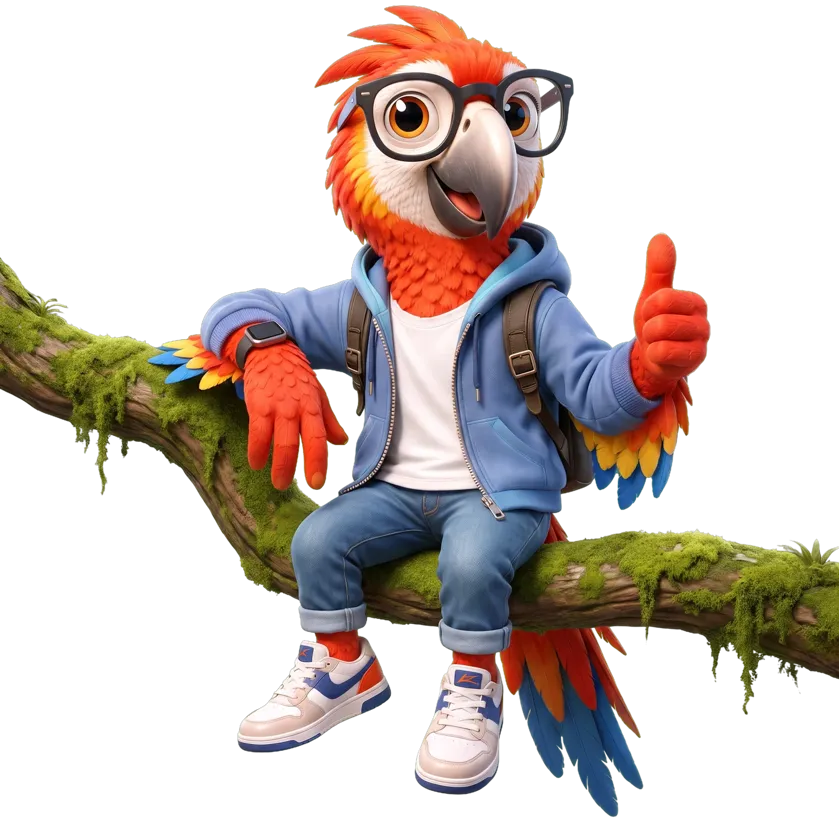Pico sitting on a branch giving a thumbs-up
