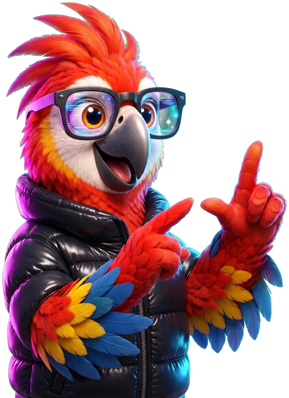 Pico in a black puffer jacket with hologram glasses controlling a hologram